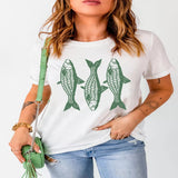 Full Size Unique Fish Graphic Casual Round Neck Tee Plus Size - White