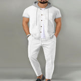 Men's Full Size Short-Sleeve Hooded Top and Shorts Set Plus Size - Black