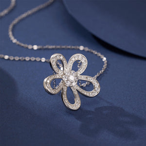 Luxury flower pendant necklace in 925 sterling silver featuring an elegant floral design with sparkling accents.