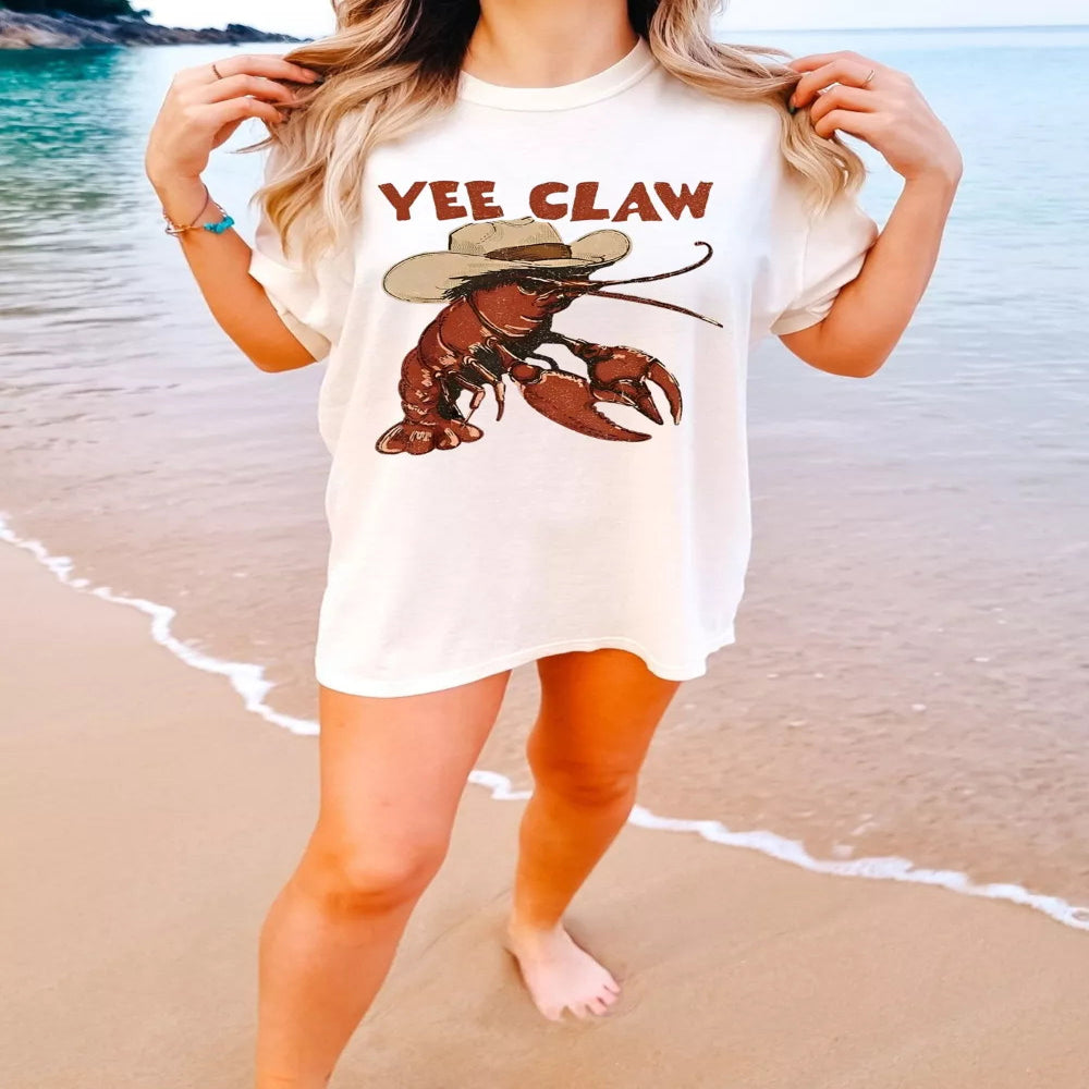 Yee Claw Graphic Round Neck Oversized T-Shirt - White