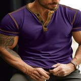 Men's Full Size Button Detail Short Sleeve T-Shirt Plus Size - Blue