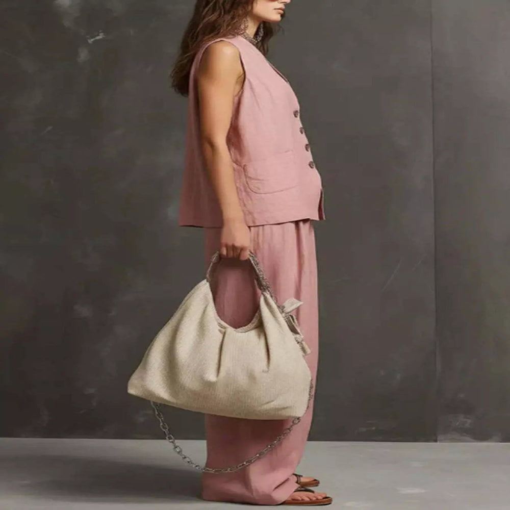 Full Size Sleeveless Vest and Wide-Leg Pants Set Plus Size - Pink