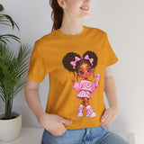 Cute Girl Graphic Tee — Pink Cartoon Doll Illustration T-Shirt
