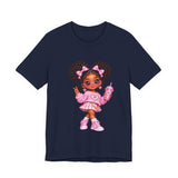 Cute Girl Graphic Tee — Pink Cartoon Doll Illustration T-Shirt