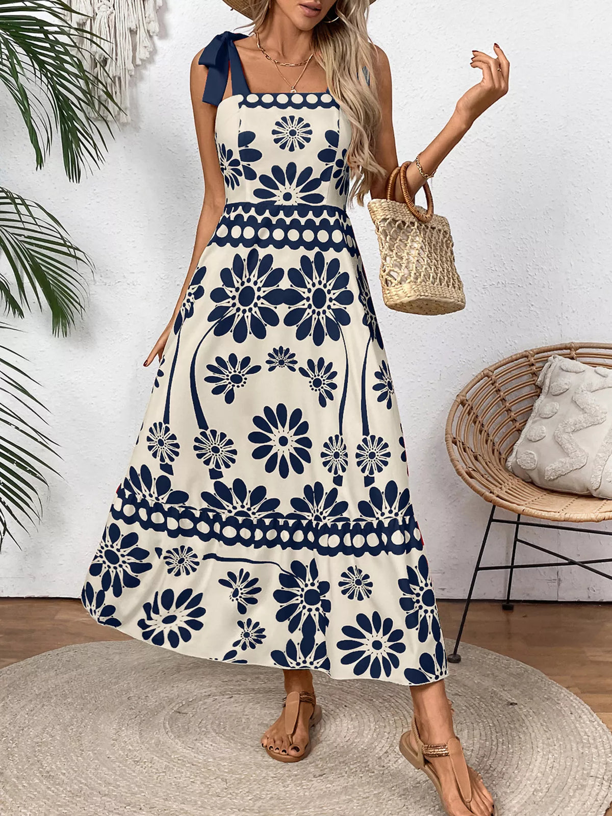 Floral Smocked Strapless Maxi Dress - Red