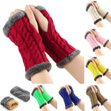 Women's knitted fingerless plush winter gloves with soft fleece lining.