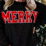 MERRY Round Neck Christmas Sweatshirt - Black