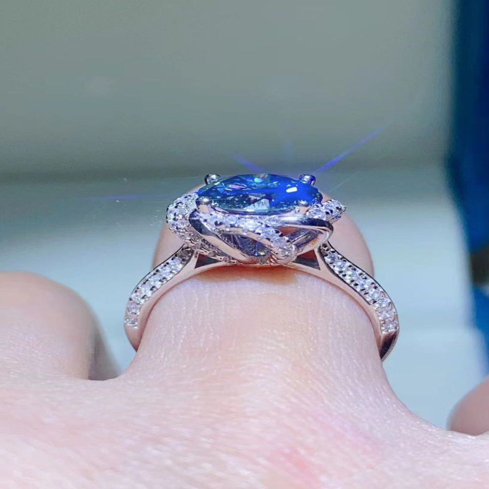 2 Carat Cobalt Blue Moissanite 925 Sterling Silver Ring - Blue