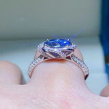 2 carat cobalt blue moissanite ring crafted in 925 sterling silver with a brilliant blue gemstone.