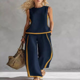Sleeveless Tank Top and Wide-Leg Pants Set - Dark Gray