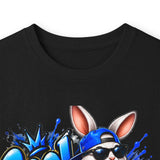Blue Graffiti Bunny Graphic Long Sleeve T-Shirt