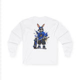 Skateboard Bunny Long Sleeve Tee — Blue Rabbit Skate Graphic