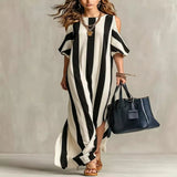 Striped Cold Shoulder Maxi Dress - Dark Blue