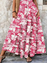 Full Size Printed V-Neck Tiered Maxi Dress Plus Size - Dark Blue