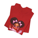 Cute Girl Graphic Tee — Pink Cartoon Doll Illustration T-Shirt