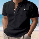Men's Full Size Button Detail Short Sleeve Shirt Plus Size - White