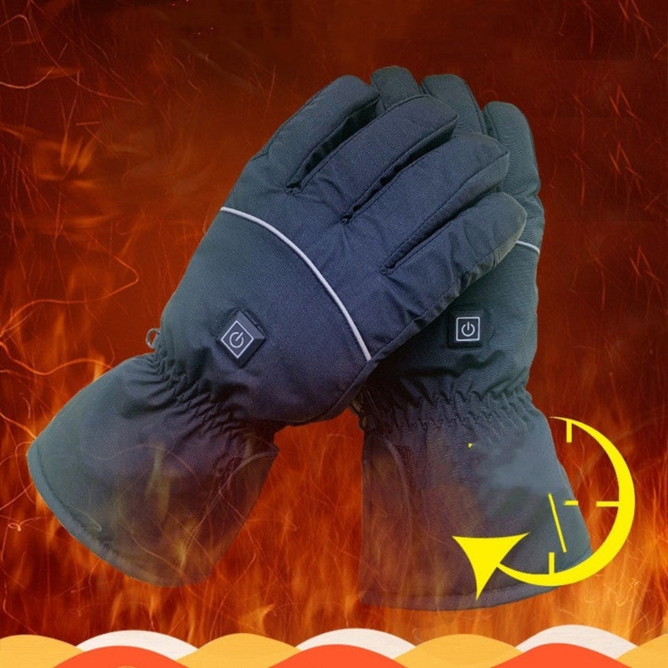 Rechargeable smart heated touchscreen winter gloves for outdoor activities.