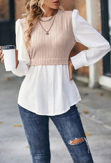 Wavy Stripes Stitching Fashion Temperament Blouse
