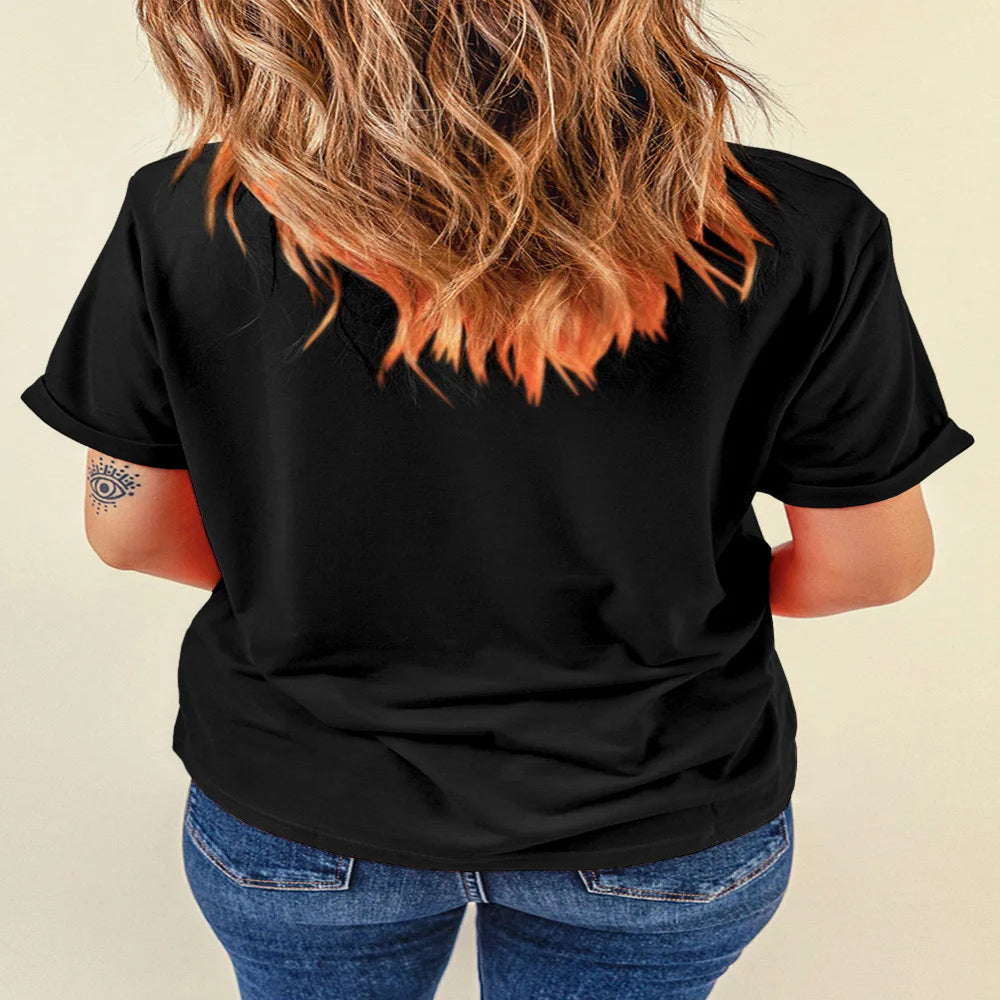 Graphic Round Neck Short Sleeve T-Shirt - Black