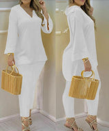 Bell Sleeve Top And Trousers Fashion Suit Women