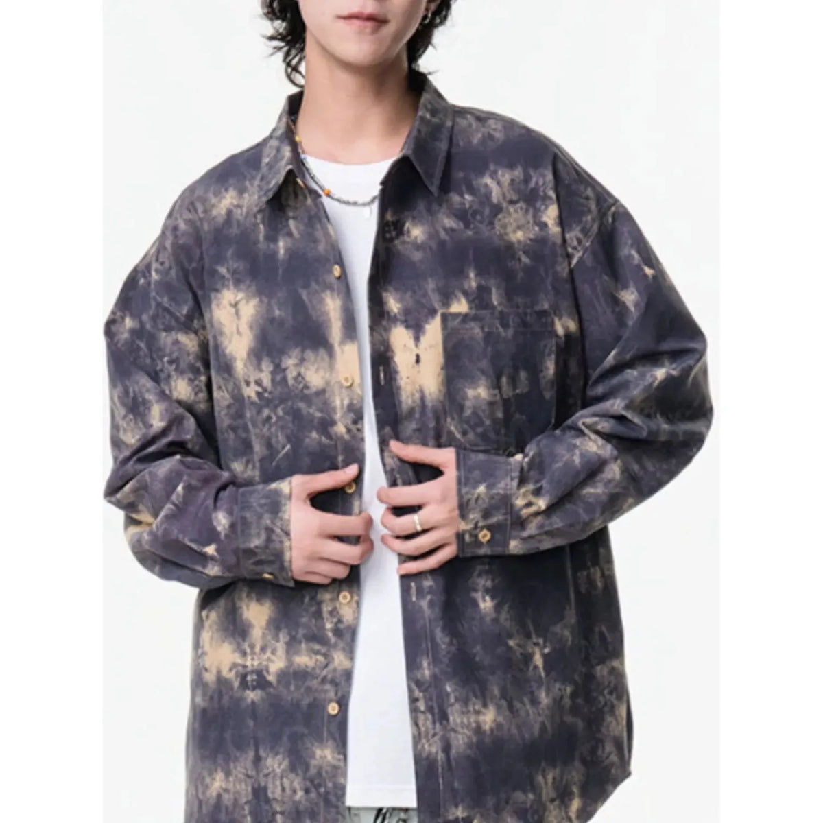 Men's Plus Size Tie-Dye Button-Up Shirt - Burgundy
