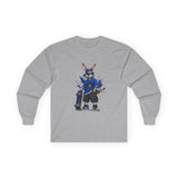 Skateboard Bunny Long Sleeve Tee — Blue Rabbit Skate Graphic