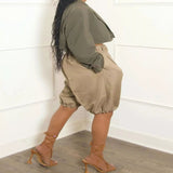 Pleated Detail High Waist Shorts - Khaki