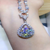 10 carat teardrop moissanite pendant necklace with a platinum-plated finish and brilliant sparkling gemstone.