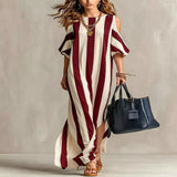 Striped Cold Shoulder Maxi Dress - Dark Blue