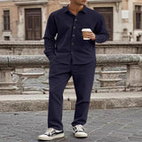 Men's Full Size Button Up Long Sleeve Shirt and Pants Set Plus Size - Khaki