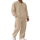 Men's Full Size Textured Long Sleeve Top and Pants Set Plus Size - Light Blue