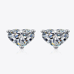 2 carat heart-shaped moissanite stud earrings with brilliant sparkling gemstones.