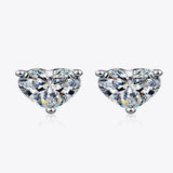 2 carat heart-shaped moissanite stud earrings with brilliant sparkling gemstones.