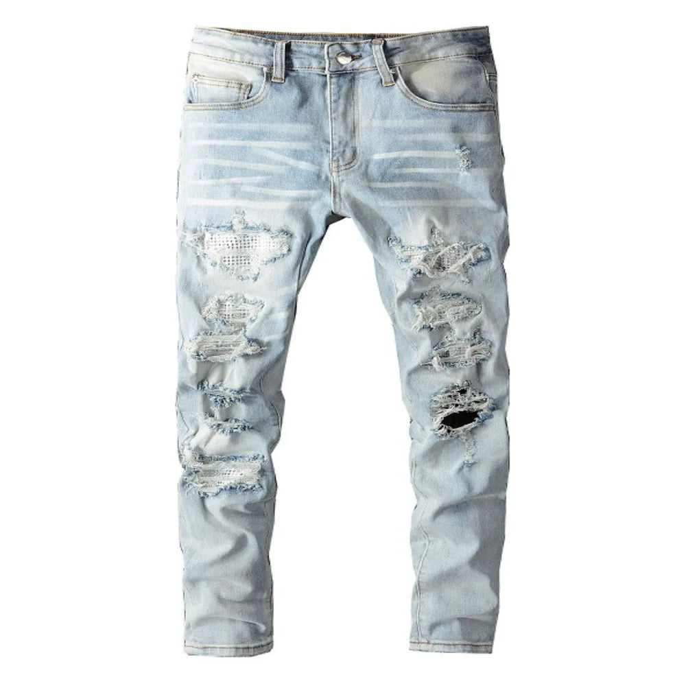 Men's Distressed Jeans With Pockets - Light