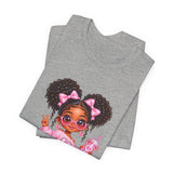 Cute Girl Graphic Tee — Pink Cartoon Doll Illustration T-Shirt