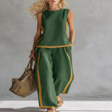 Sleeveless Tank Top and Wide-Leg Pants Set - Light Blue