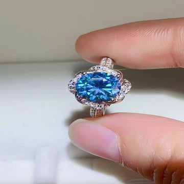 2 Carat Cobalt Blue Moissanite 925 Sterling Silver Ring - Blue