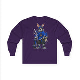 Skateboard Bunny Long Sleeve Tee — Blue Rabbit Skate Graphic