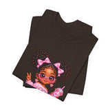 Cute Girl Graphic Tee — Pink Cartoon Doll Illustration T-Shirt