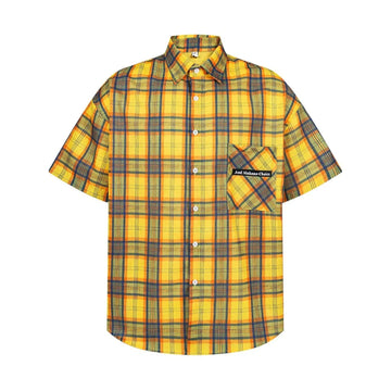 Men's Plaid Short Sleeve Button-Up Shirt - Yellow