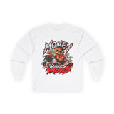 Money Makes Moves Teddy Bear Graphic Long Sleeve Shirt