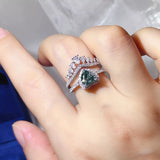 2 Carat Heart-Shaped Crown Ring Set - Turquoise