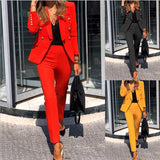 Solid Color Fashion Two-piece Set Suit - Dark Blue