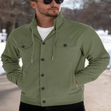 Men's Full Size Casual Corduroy Button-Down Jacket Plus Size - Khaki