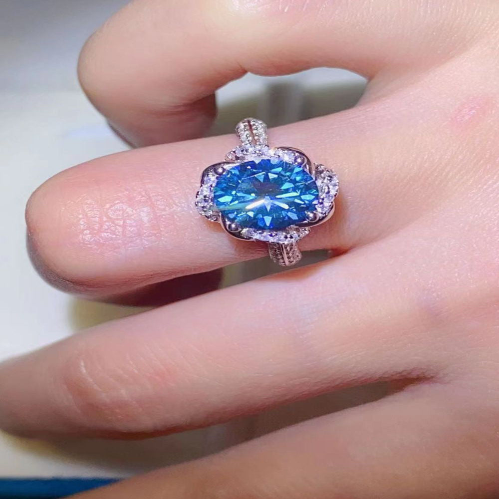 2 Carat Cobalt Blue Moissanite 925 Sterling Silver Ring - Blue