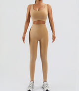 Women’s Ribbed Seamless 2-Piece Workout Set - Khaki