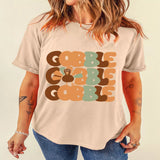 GOBBLE Turkey Graphic Thanksgiving Round Neck Tee - Tan