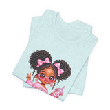 Cute Girl Graphic Tee — Pink Cartoon Doll Illustration T-Shirt