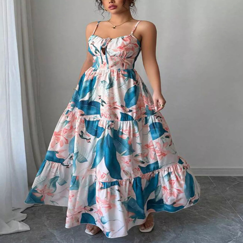 Floral Print Tiered Maxi Cami Dress - Floral