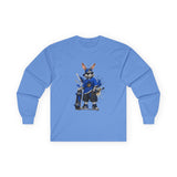 Skateboard Bunny Long Sleeve Tee — Blue Rabbit Skate Graphic